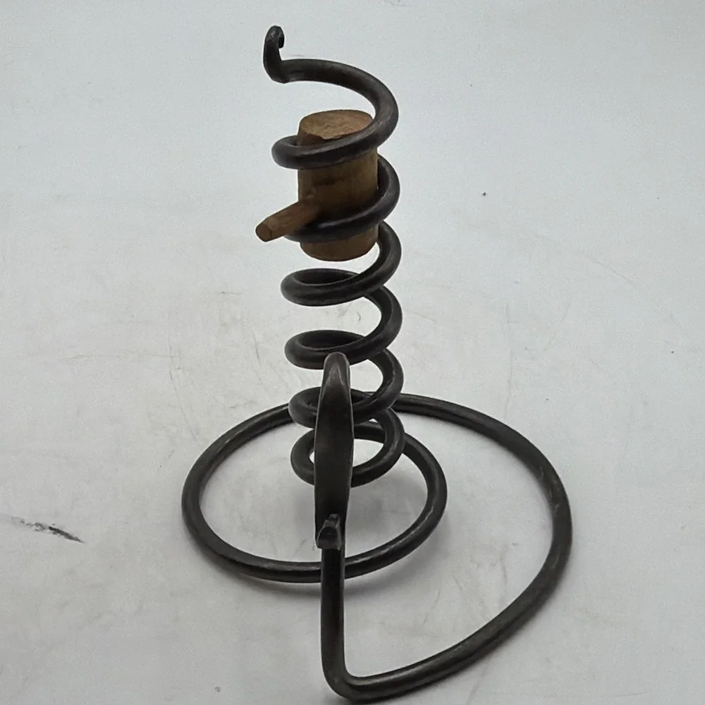 Vintage Primitive Iron Courting Candlestick/Candle Holder Wood Block Stopper